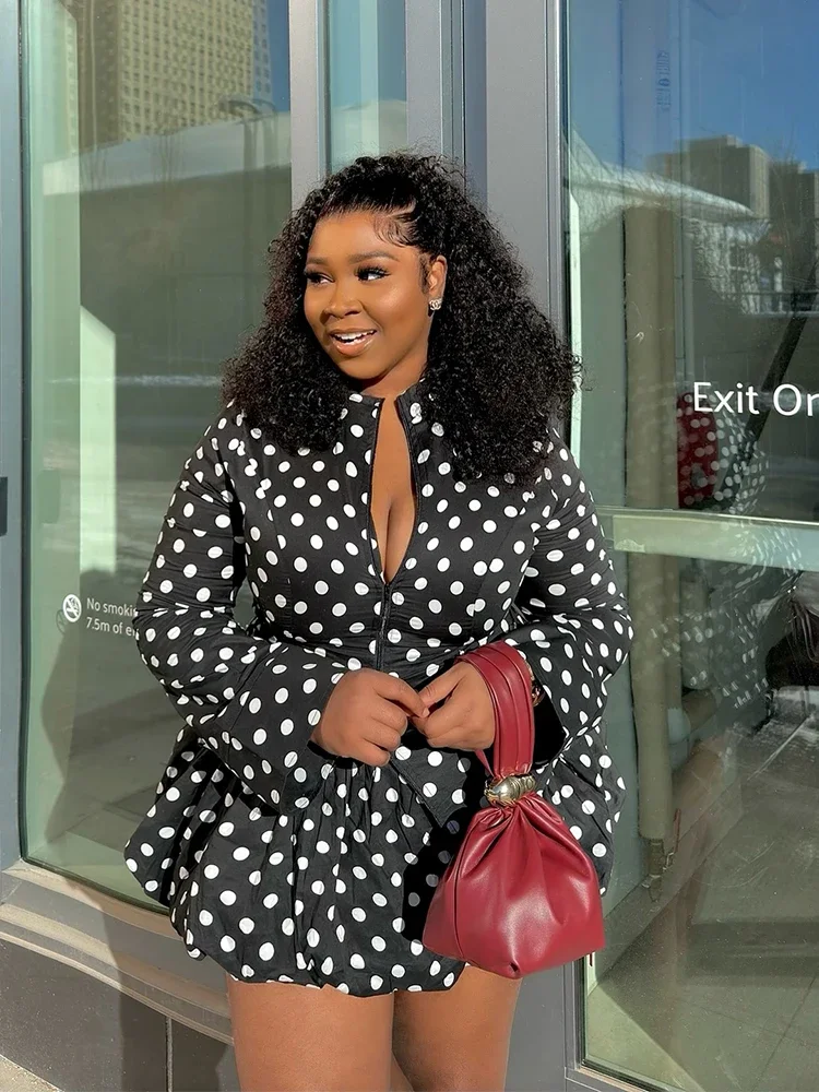 

Women Blue Polka Dot Printing Top Skirt Sets Elegant Long Sleeve Slim Fit Tops Short Skirt 2 Piece Suits Lady High Street Wear