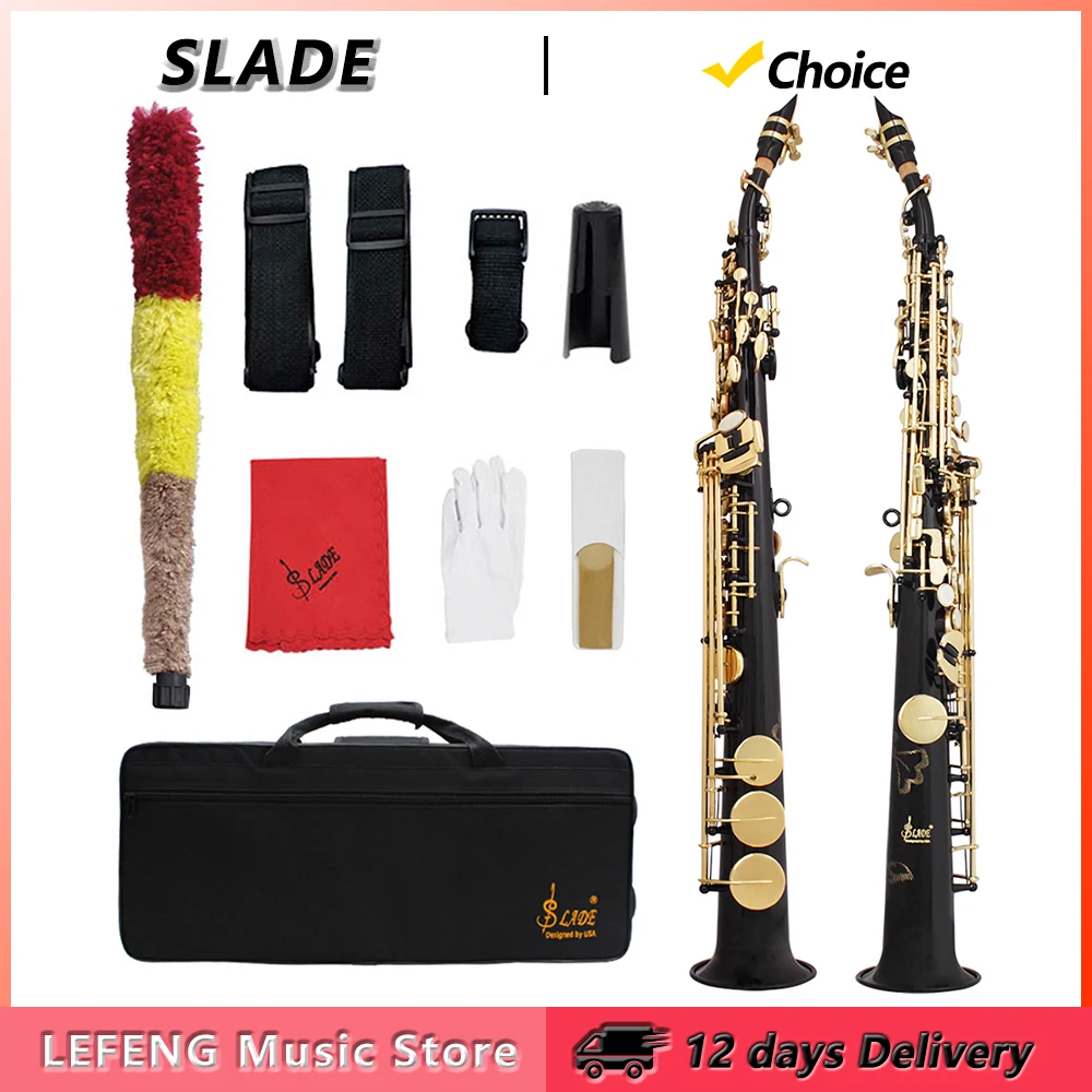 SLADE Soprano Saxophone Brass Body Black Golden Bb Straight Sax Woowind Instrument Saxfone with Case Reeds Parts & Accessories