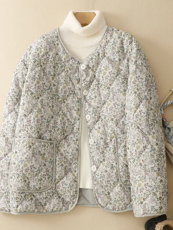 

Korean Japanese High-End Floral Cotton Jaet Women's Winter Thi Warm Faionable plus Size Design Casual Long Sve Coat