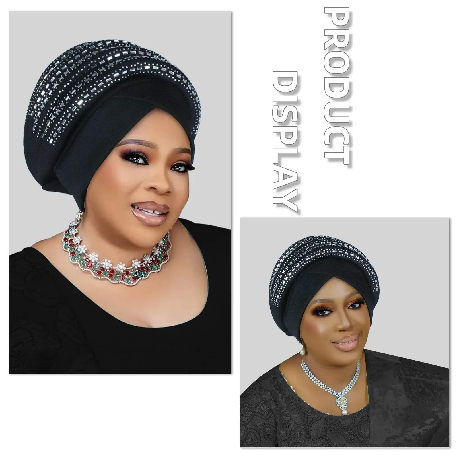 الماس قبعة عمامة لسيدة المرأة الأفريقية حك بونيه نيجيريا السيارات Gele ربطة الرأس مسلم الحجاب بونيه قبعة Turbante Mujer