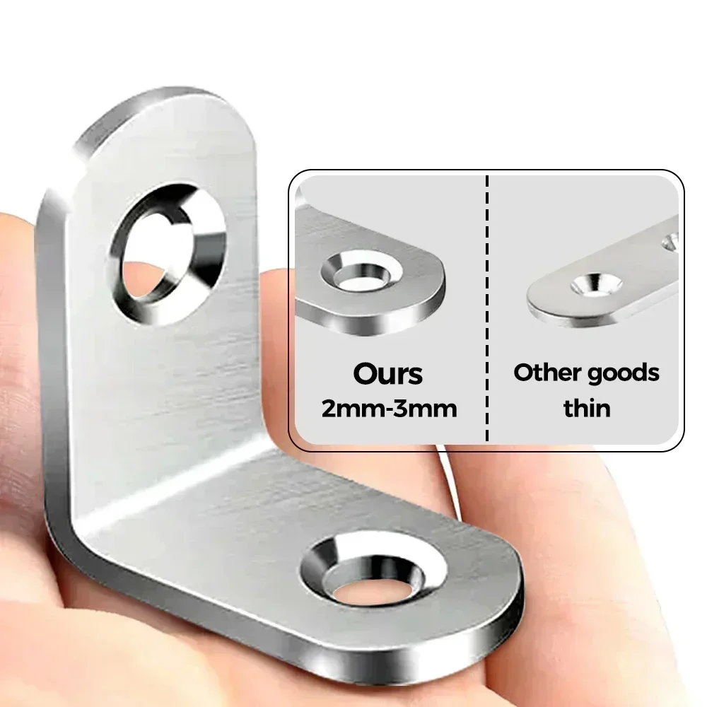 L Shaped Corner Brackets 90 Degree Right Angle Stainless Steel Bracket Fastener For Wood Furniture Bedframe Cabinet Accessories.