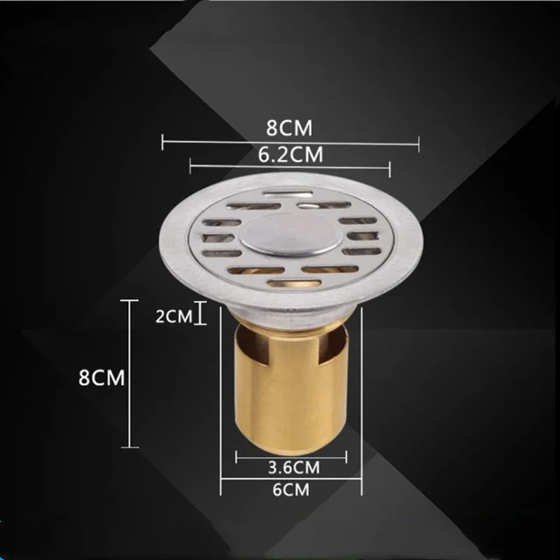 304 Stainless Steel Washing Machine Floor Drain Shower Room Round Surface Brushed Proces Design Floor Drain 8CM