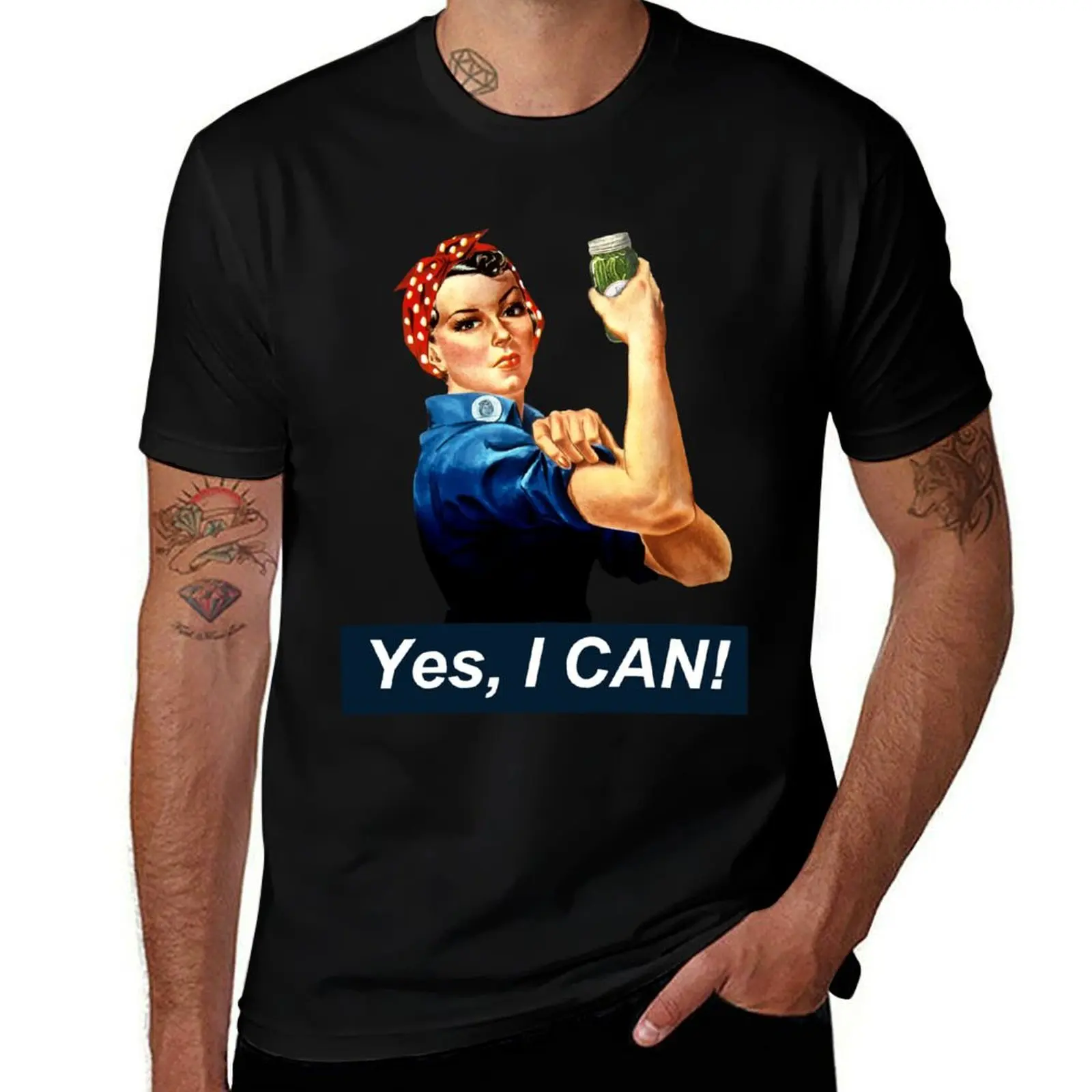 

Funny Satire Rosie the Riveter Canning Yes I CAN T-Shirt Daily Wear Plain Short Sleeve Shirt