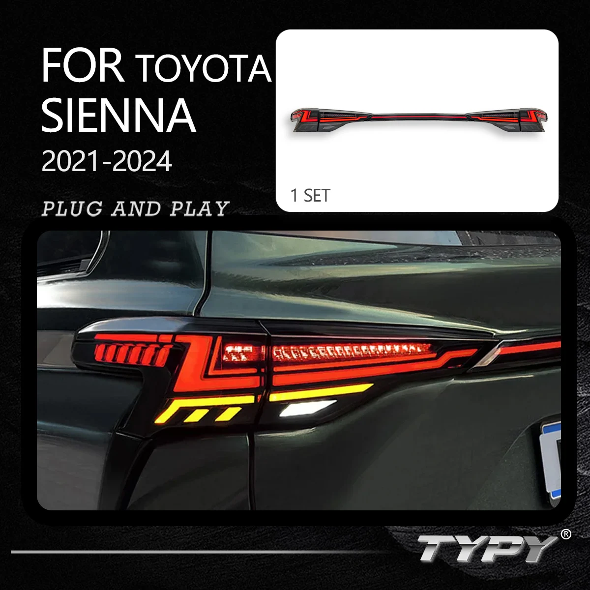 

TYPY Dynamic Turn Signal Tail Lamp Automotive Accessories Upgrade Modified New LED For Toyota Sienna Taillight 2021-2024
