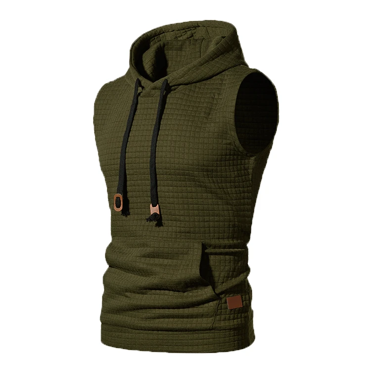 2022 pocket New Mens Hoodies Cube Pattern Fashion Sleeveless Jacket Sweatshirt Solid Coats Casual Sports Hooded Vest Coat Tops