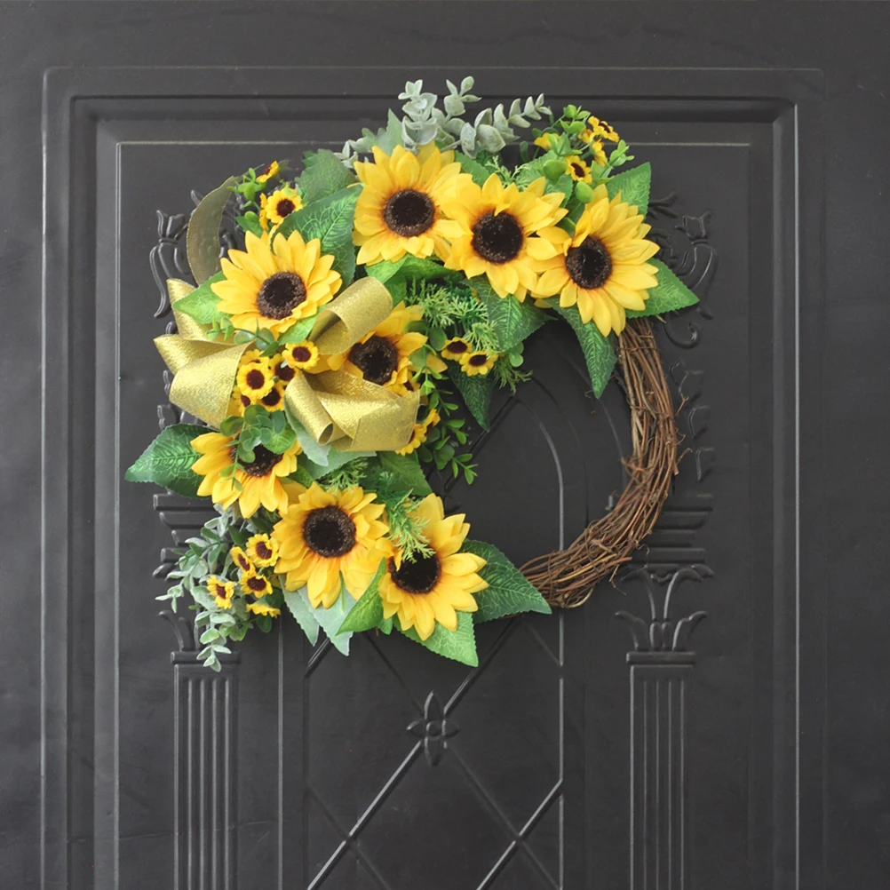 

Artificial Sunflower Garland Decorative Wreath Hanging Greenery Ornament Real Look Door Decor Front Bedroom Game Room Bathroom