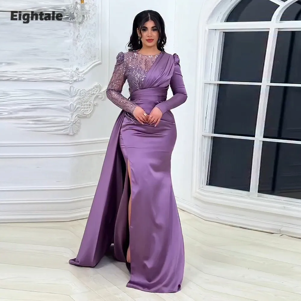 

Eightale Arabic Evening Dress O-Neck Sequin Customized Floor Length Satin Mermaid Prom Wedding Party Gowns Abendkleider Hochzeit