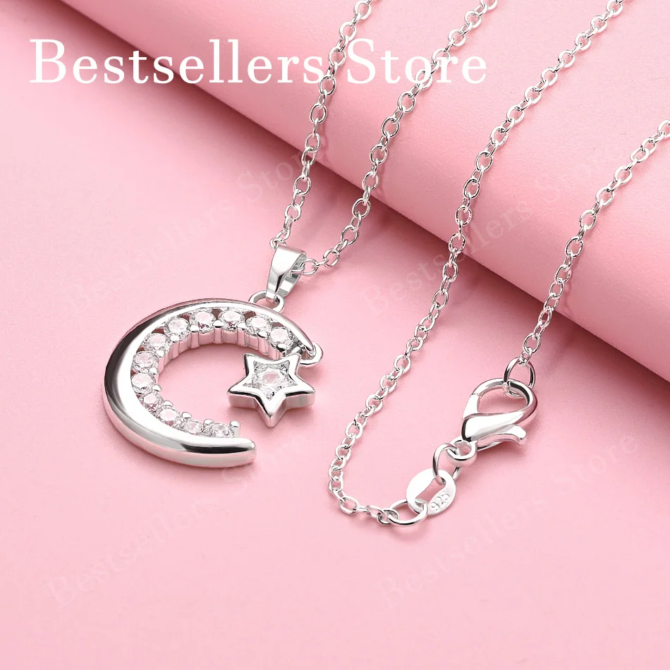 

Изысканное ожерелье с подвеской в виде луны и звезды из серебра 925 пробы, 16-30 дюймов, для женщин, модные свадебные аксессуары