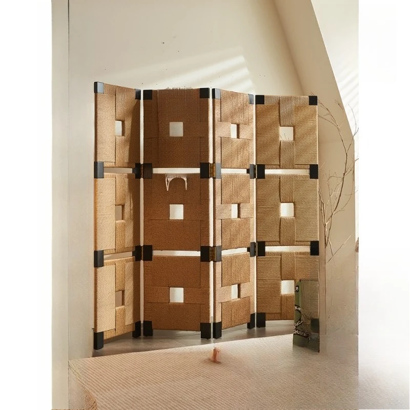 

Wabi Jifeng Banana Hemp Rope Weaving Solid Wood Rattan Partition Living Room Entry Entrance Block Folding