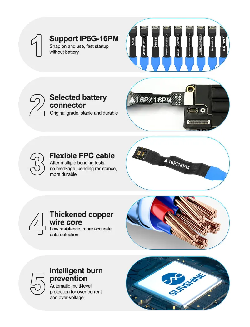 كابل SUNSHINE SS-905 SE Apple Power مناسب لسلك IP6G-16PM عالي المرونة FPC المضاد للانحناء