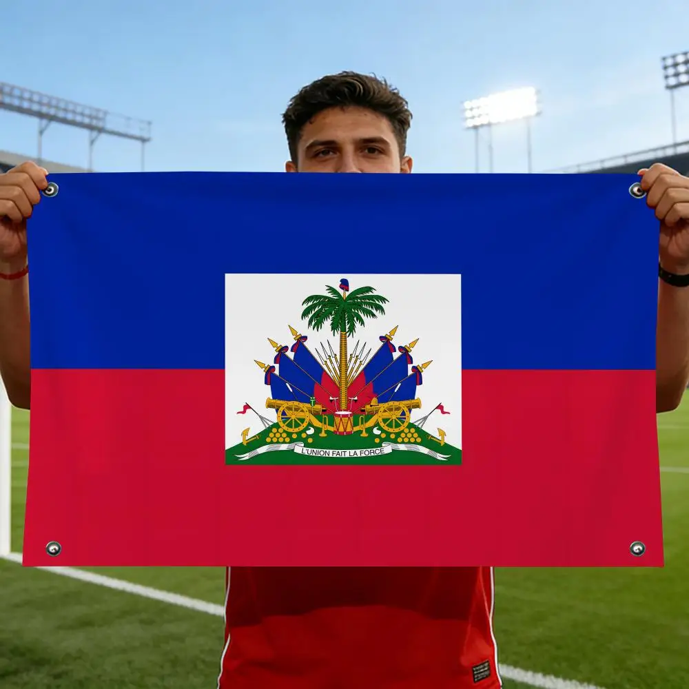 Haiti Flags Horizontal High Density Knitted Fabric European Simple For Durable Outdoor Indoor Use