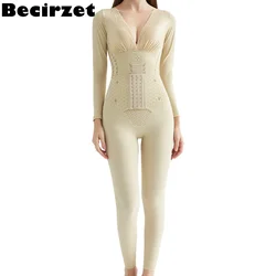 Full Length Shapewear Bodysuits Women Body Shapers Slimming Underwear Lace V-neck Sexy Bodice Open Crotch