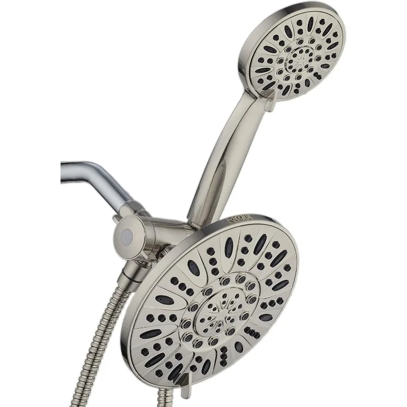 

Brushed Nickel 7" Premium High Pressure 3-Way Rainfall Combo with Extra Long 72 inch Hose – Enjoy Luxury 6-Setting Rain