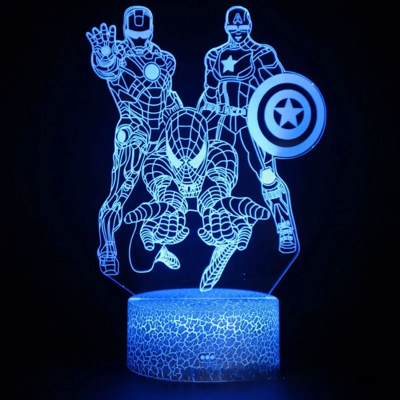 Marvel Avengers Anime 3D LED Nightlight Spiderman Ironman Hulk Thor Lamp Colorful Changing Night Lights Table Lamp Birthday Gift