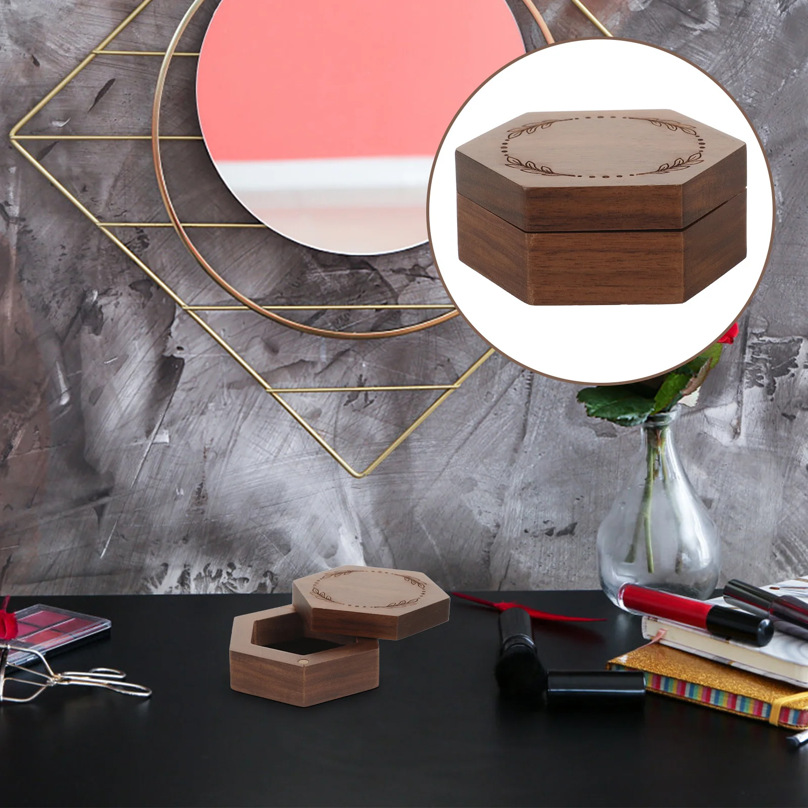 

Wooden Ring Box Large Capacity Portable Rustic Style Wedding Ring Storage Case Engagement Proposal Jewelry Holder