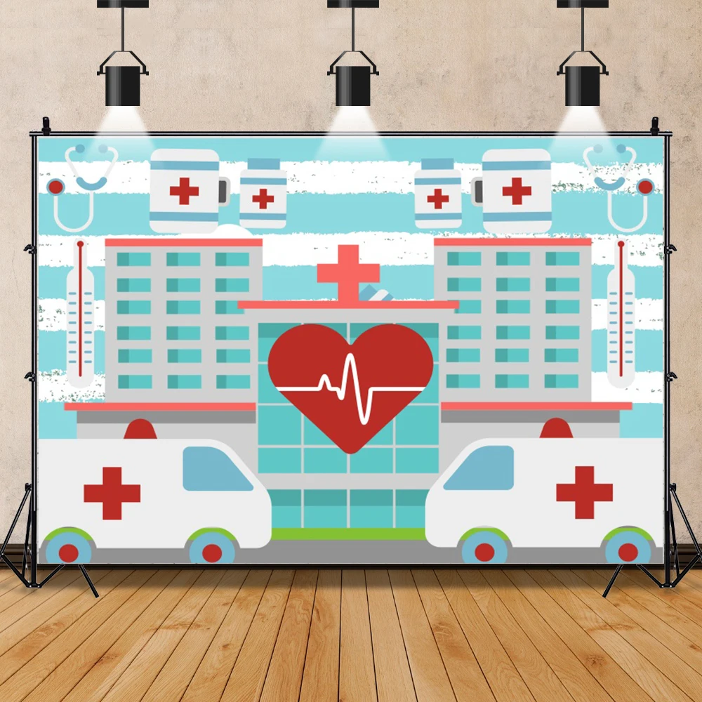 

Hospital Nurse Graduation Photography Background Nurse Day Nursing School Graduation Party Decor Ambulance Red Cross Backdrop