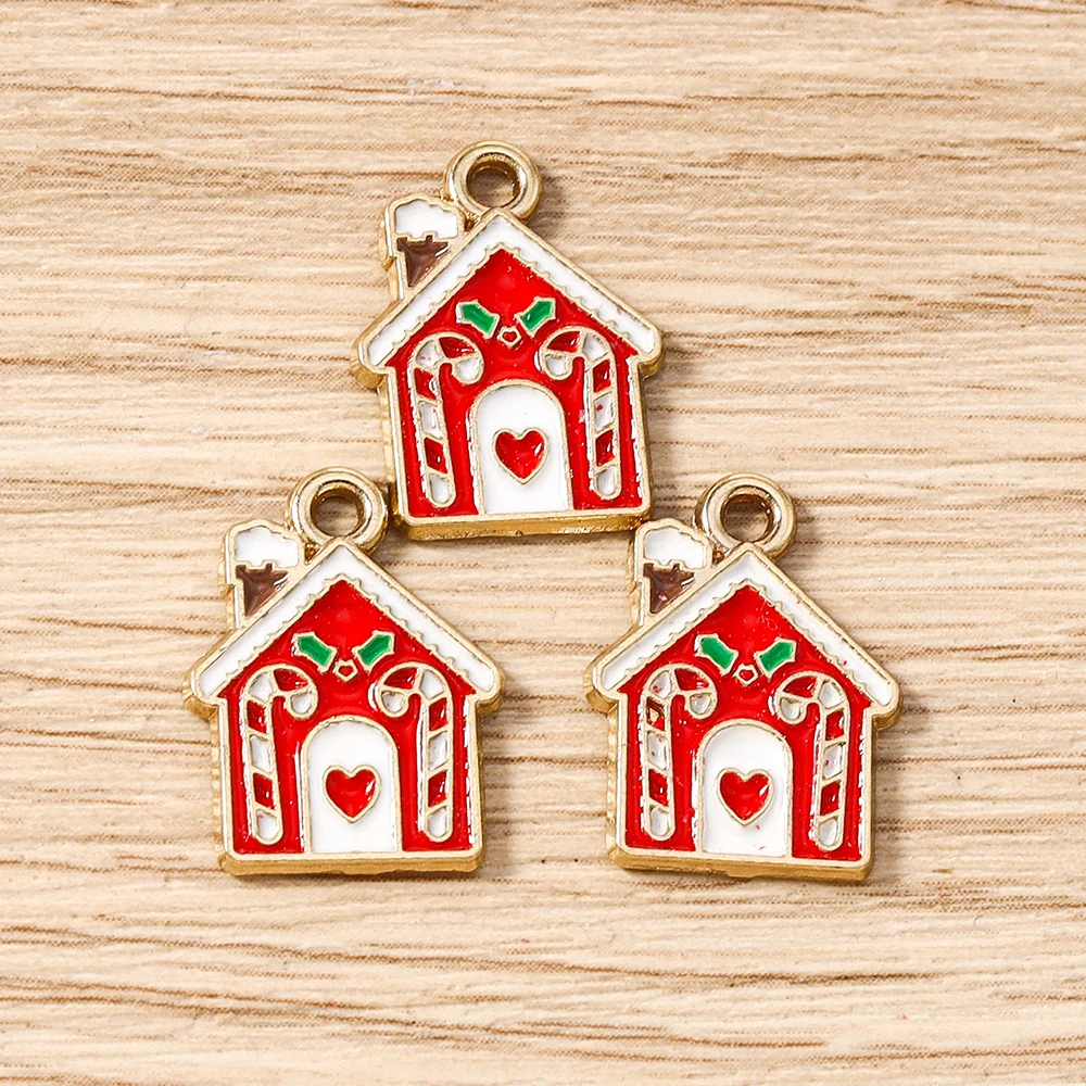 Tusember 10 Stück Emaille-Weihnachts-Lebkuchenhaus-Charms für Weihnachten, Halsketten, Ohrringe, Armbänder, Anhänger, Basteln – Detail 15