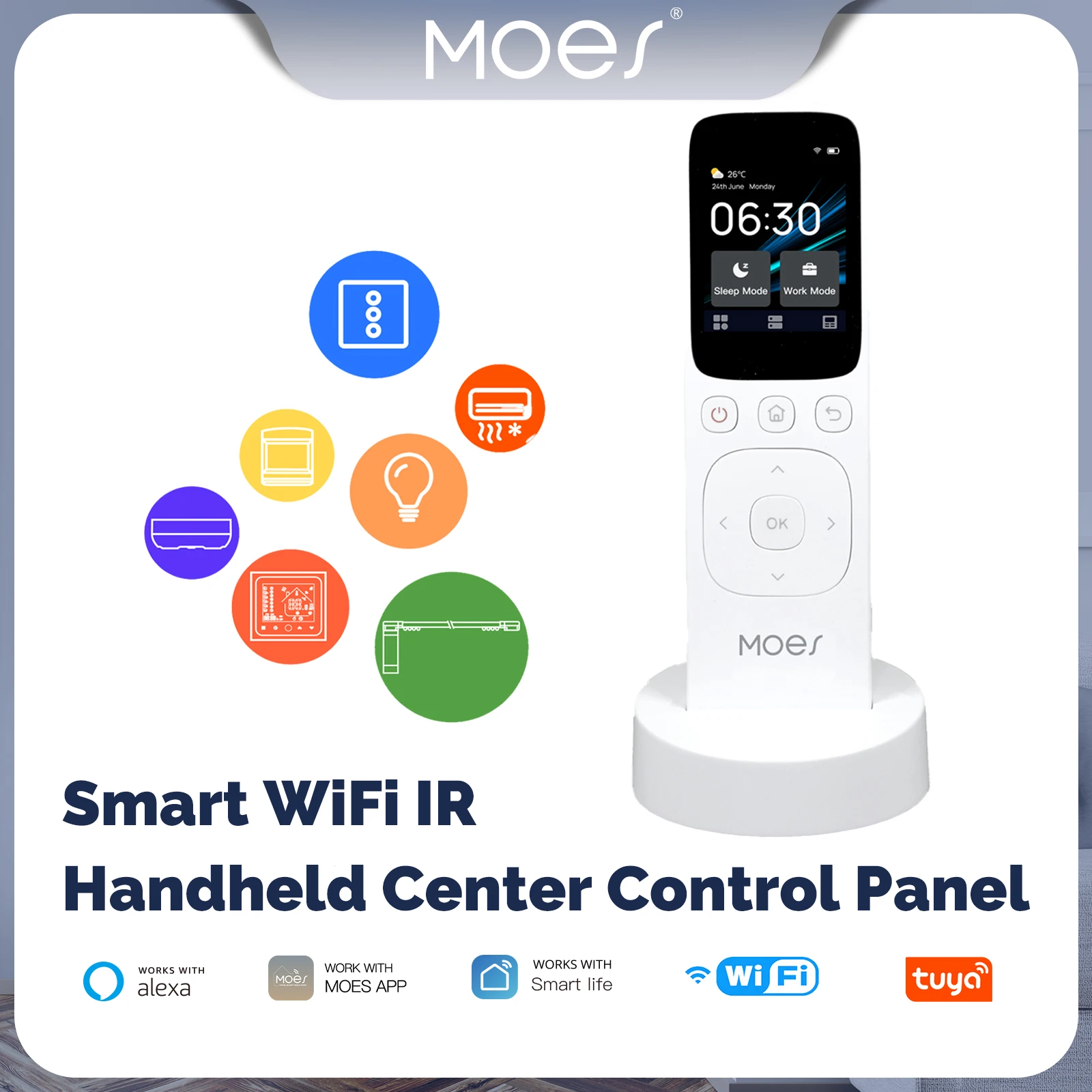 MOES Panel kontrol pusat pintar Wifi Tuya, pengendali jarak jauh IR layar sentuh nirkabel untuk peralatan rumah