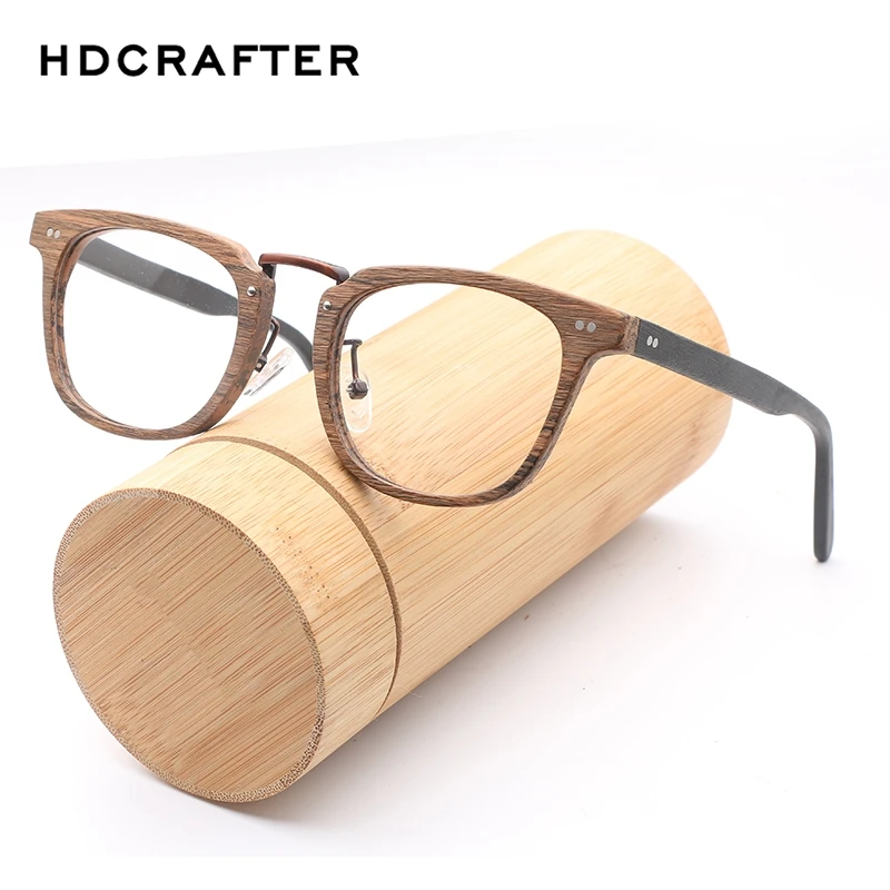 HDCRAFTER Prescription Eyeglasses Frames Wood Grain Optical Glasses Frame with Clear Lens Men Women Wooden Glasses Frames