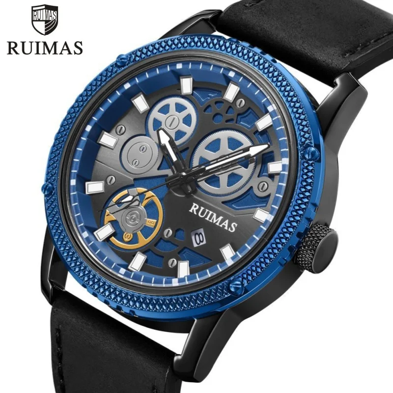 RUIMAS 306 Classic Men's Quartz Watches Sports Fashion Luminous Leather Strap Waterproof Men Casual Wristwatch reloj hombre