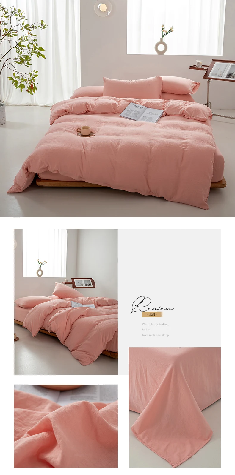 1pc Solid Color Duvet Cover 100% Washed Cotton Quilt Cover Japanese Minimalist Style Bedding Single Double King Queen Size Bed