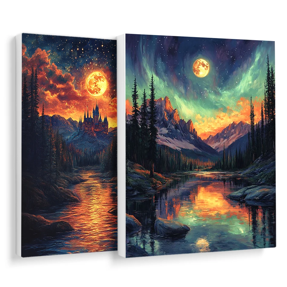 

RUOPOTY Paint By Numbers Acrylic Paints Landscape Forest night moon scenery Picture Drawing Digital hand drawn Crafts Decoration