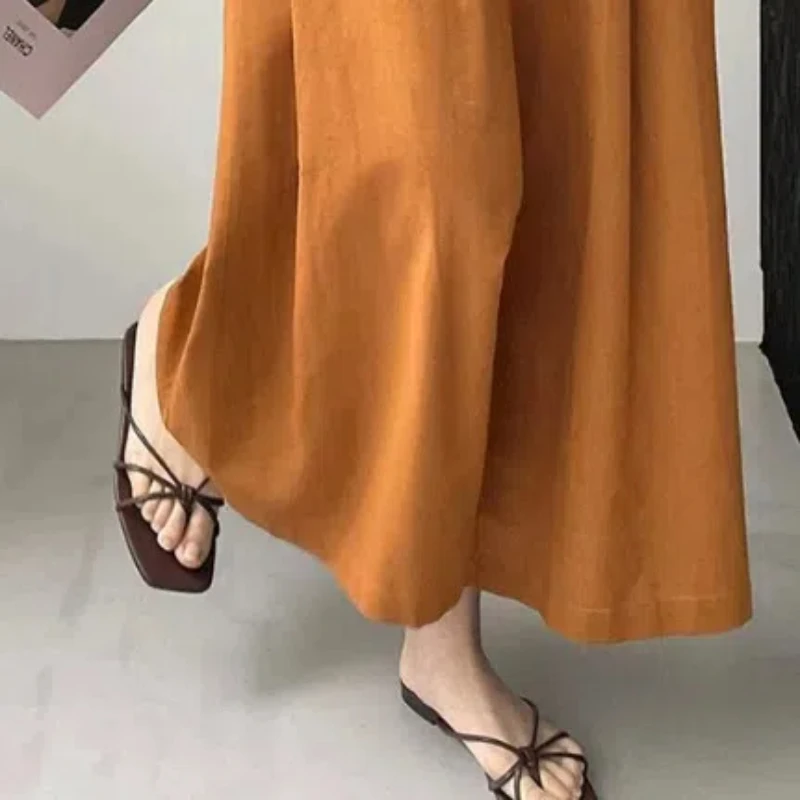 2024 Summer Women's Casual Fashion Elegant Commuting High Waist Loose Button Fold Korean Edition Nine Quarter Wide Leg Pants