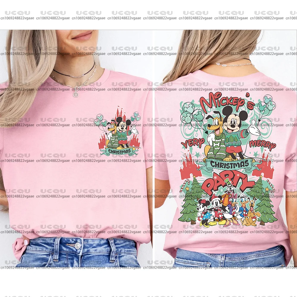 Disney Mickey Friends Xmas Girl Lovers T Shirt Felpa per le vacanze Regalo Y2k Top in cotone Disneyland Christmas Family Party Trip Tee