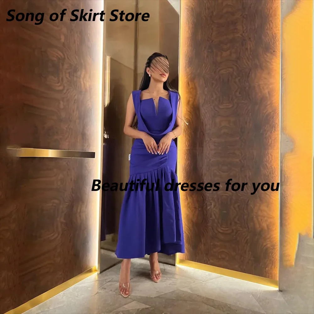

Purple Wedding Guest Dress for Women Sleeveless Mermaid Formal Party Gowns Tea Length Saudi Arabia Evening Dress Customized