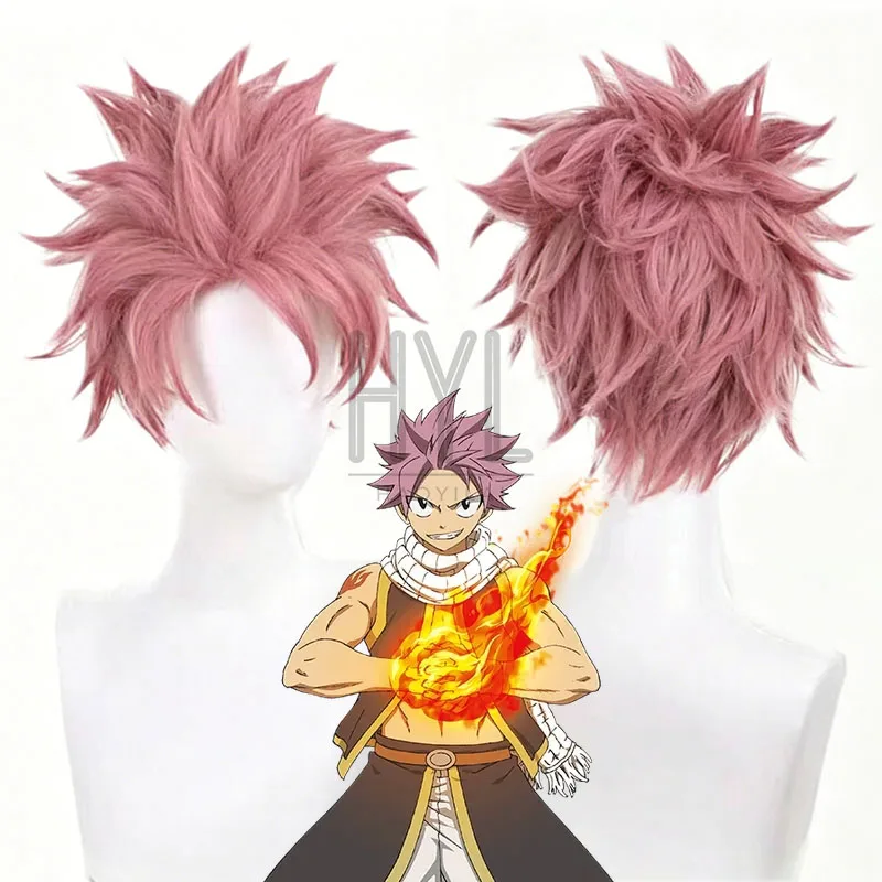 Anime Natsu Dragneel Cosplay Perücke Rosa Kurze Hitzebeständige Kunsthaar Für Frauen Männer Halloween Kostüm Party Karneval Requisiten