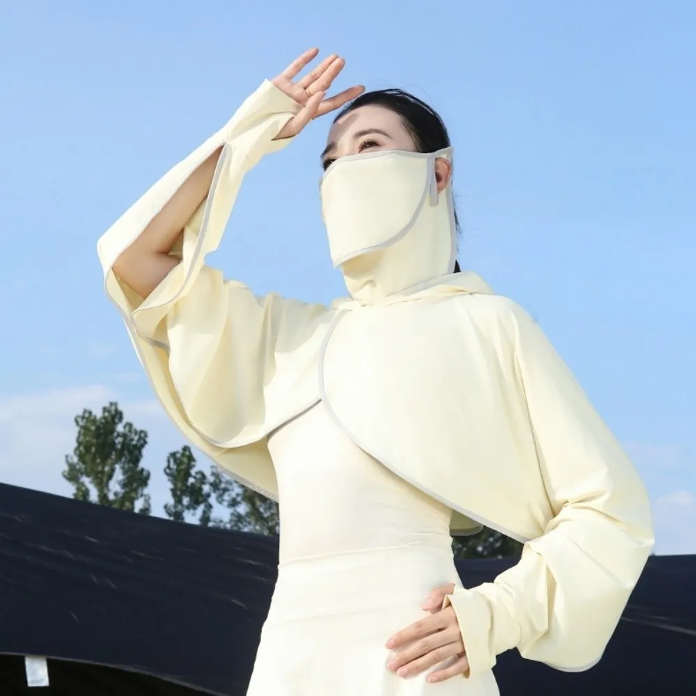 Ice Silk 3 in 1 Sunscreen Hoodie Solid Color Thin Facemask Hat Sunscreen Shawl UV Protection Quick Dry Sun Protection Clothing