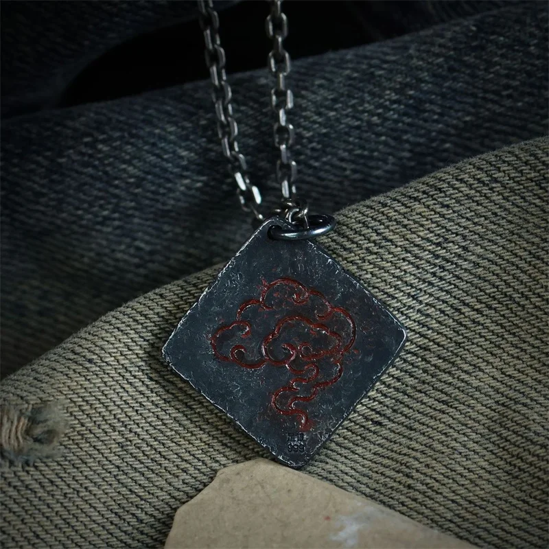 Ethnic Style Taoism Scripture Order Card Pendant For Men Jewelry Vintage Gold Collision Auspicious Clouds Necklace Male Amulet
