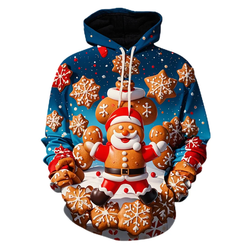 2024 Cute Gingerbread Man Santa Claus Graphic Sweatshirts Casual Boy Pullovers Kids Christmas Gift Tracksuit Cartoon Xmas Hoody