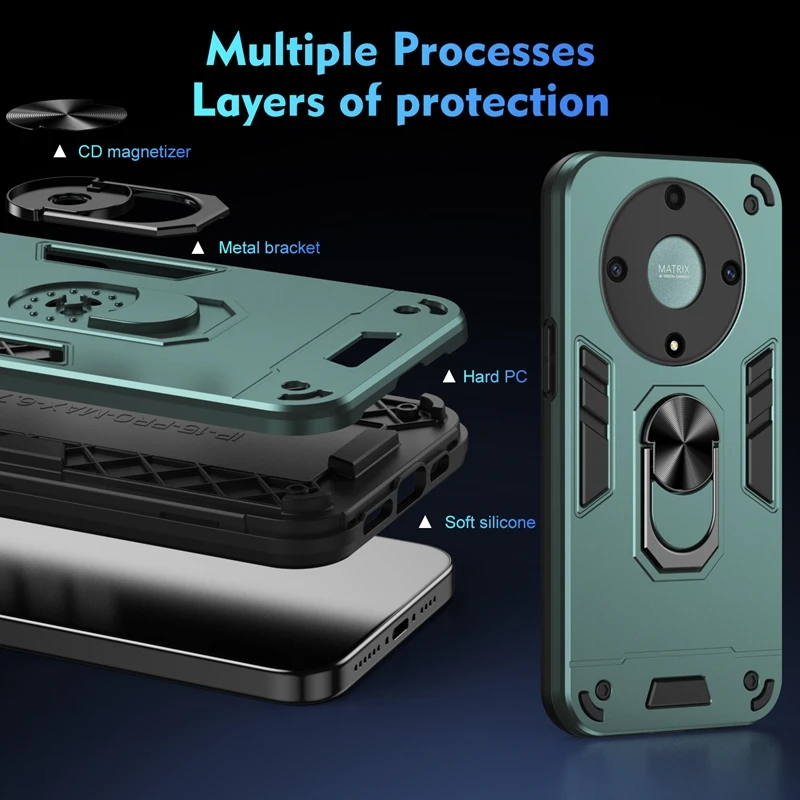 Ring Holder Shockproof Armor Phone Cases For Honor X6 X6S X7 X8 X9 X6A X7A X8A X9A X7B X8B X9B X5 X50i Plus Back Cover