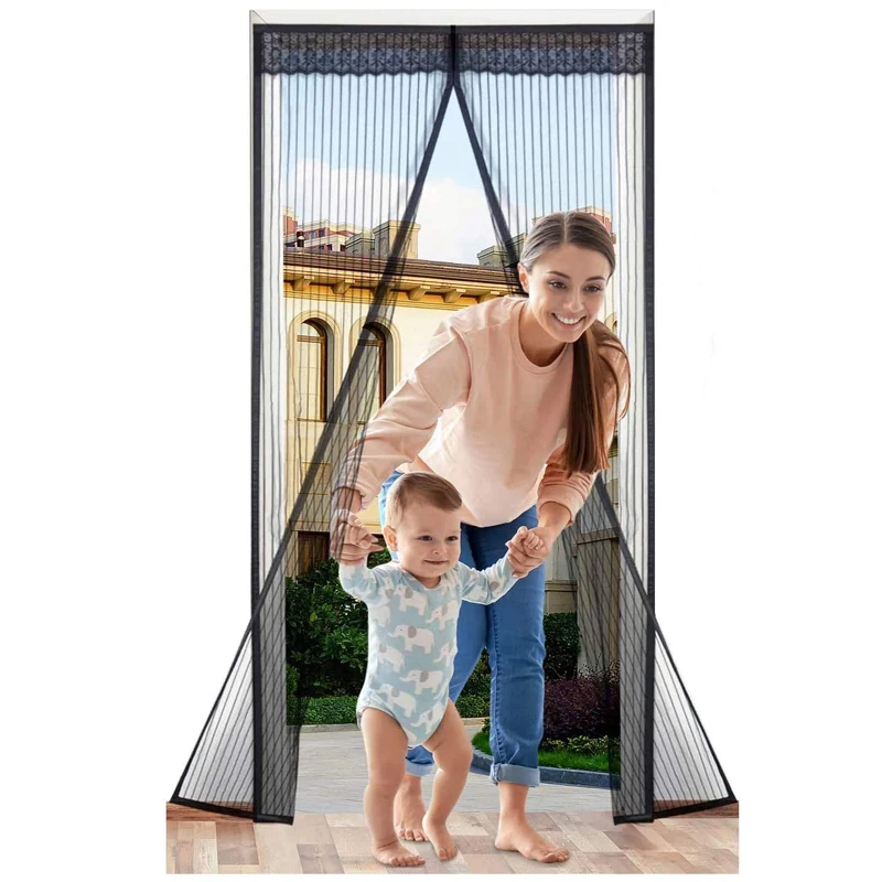 Summer Anti Mosquito&Fly Insect Bug Net Curtains Magnetic Door Screen Heavy Fabric Screen Full Frame Adhesive Door Screen Mesh