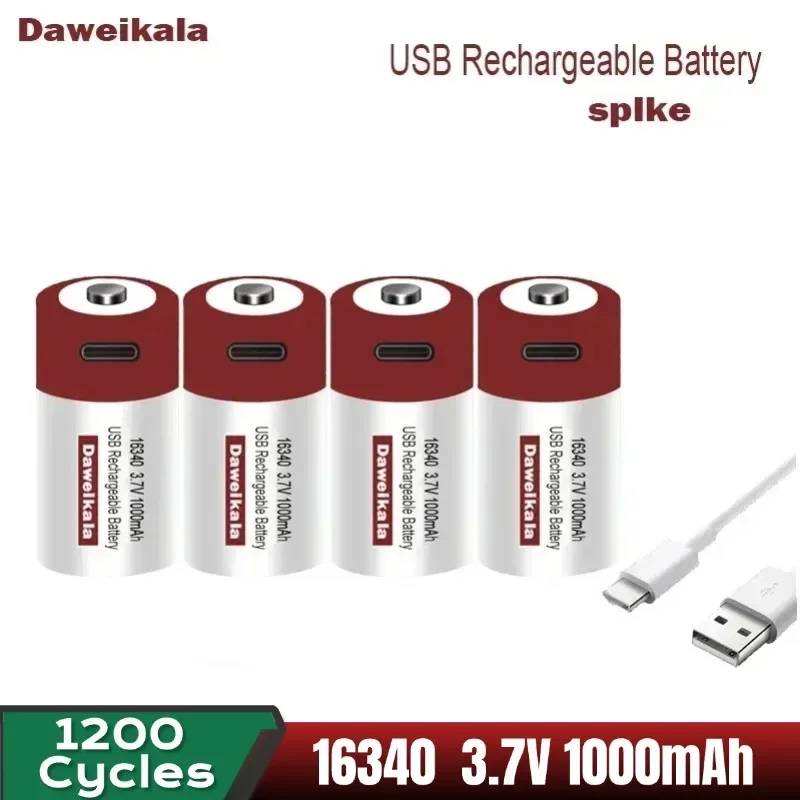 

Daweikala1-10pcs new USB fast charging battery SHSEJA CR123A 123A CR123 ICR 16340 3.7V lithium-ion battery at 1000mAh