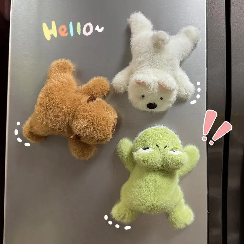 Cartoon plush toy fridge magnets, fun party style small animal plush toys creative fridge decorations