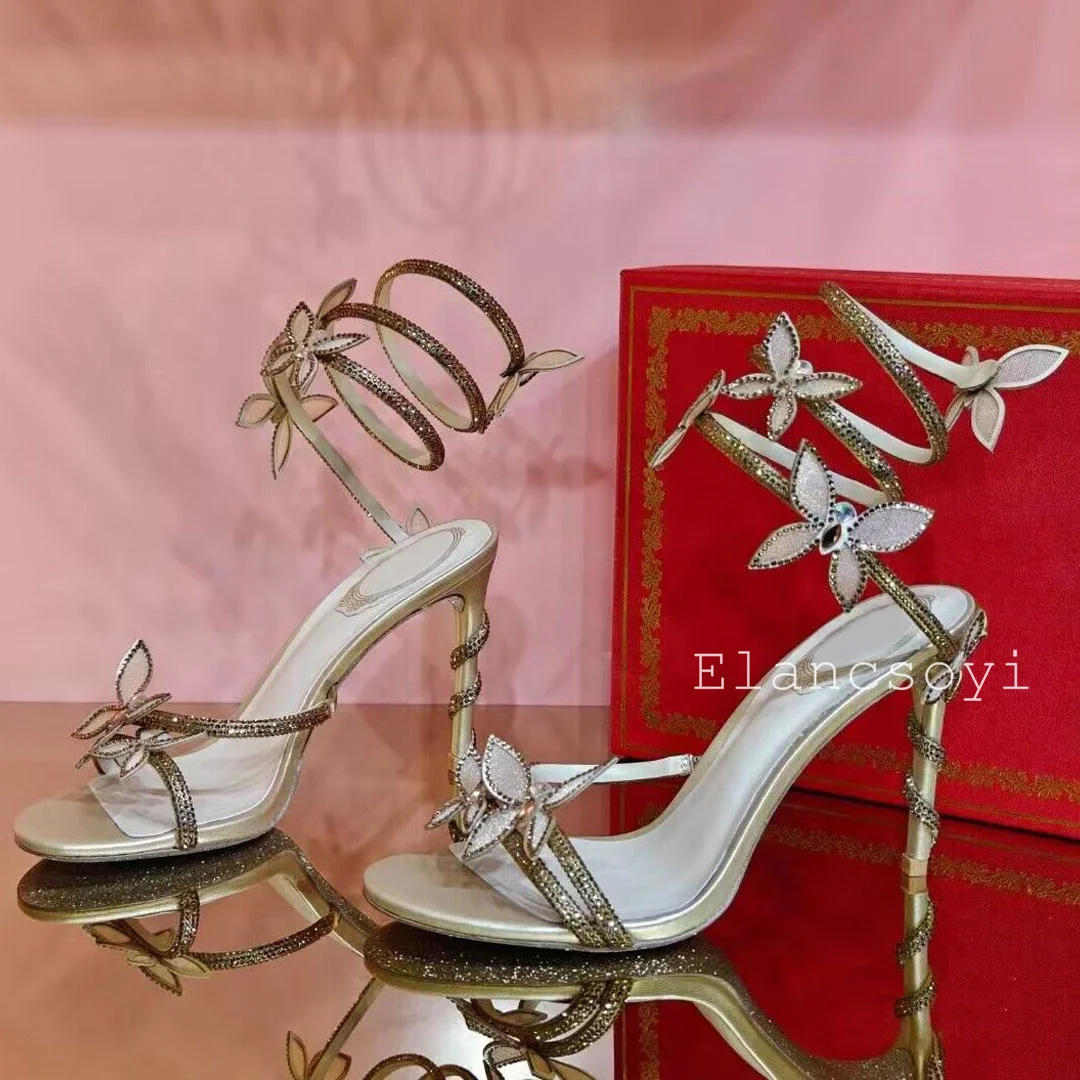 Ladies' Bling Bling Crystal Bow Design Sandals Summer Elastic Band Solid Color Sandalia Female Party Banquet Dress Shoes 2024