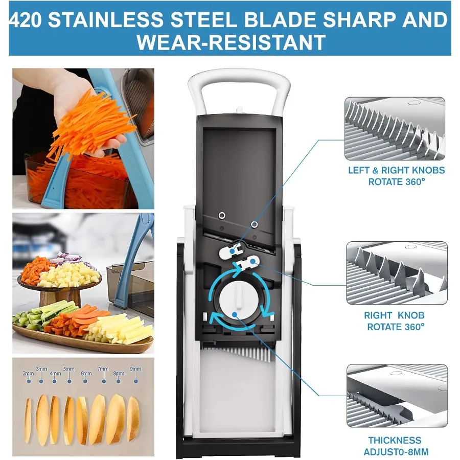 قطاعة ماندولين الكل في واحد مطورة لاستخدام المطبخ مع شفرات قابلة للفصل بسمك التقطيع قابلة للتعديل لمعرف القطع الدقيق #4