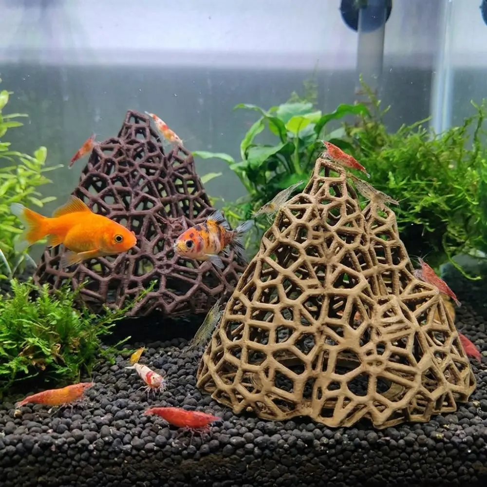 3D Printed Fish Shrimp Hideout Shelter Plastic Natural Look Aquarium Cave Shelter Hollow Out Grid Multi-level