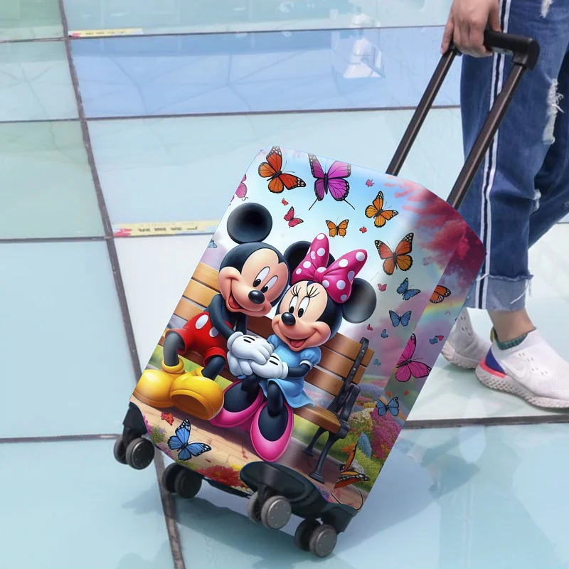 Estuche elástico para equipaje de Mickey y Minnie Mouse: protector de viaje duradero y a prueba de polvo con diseño de dibujos animados coloridos