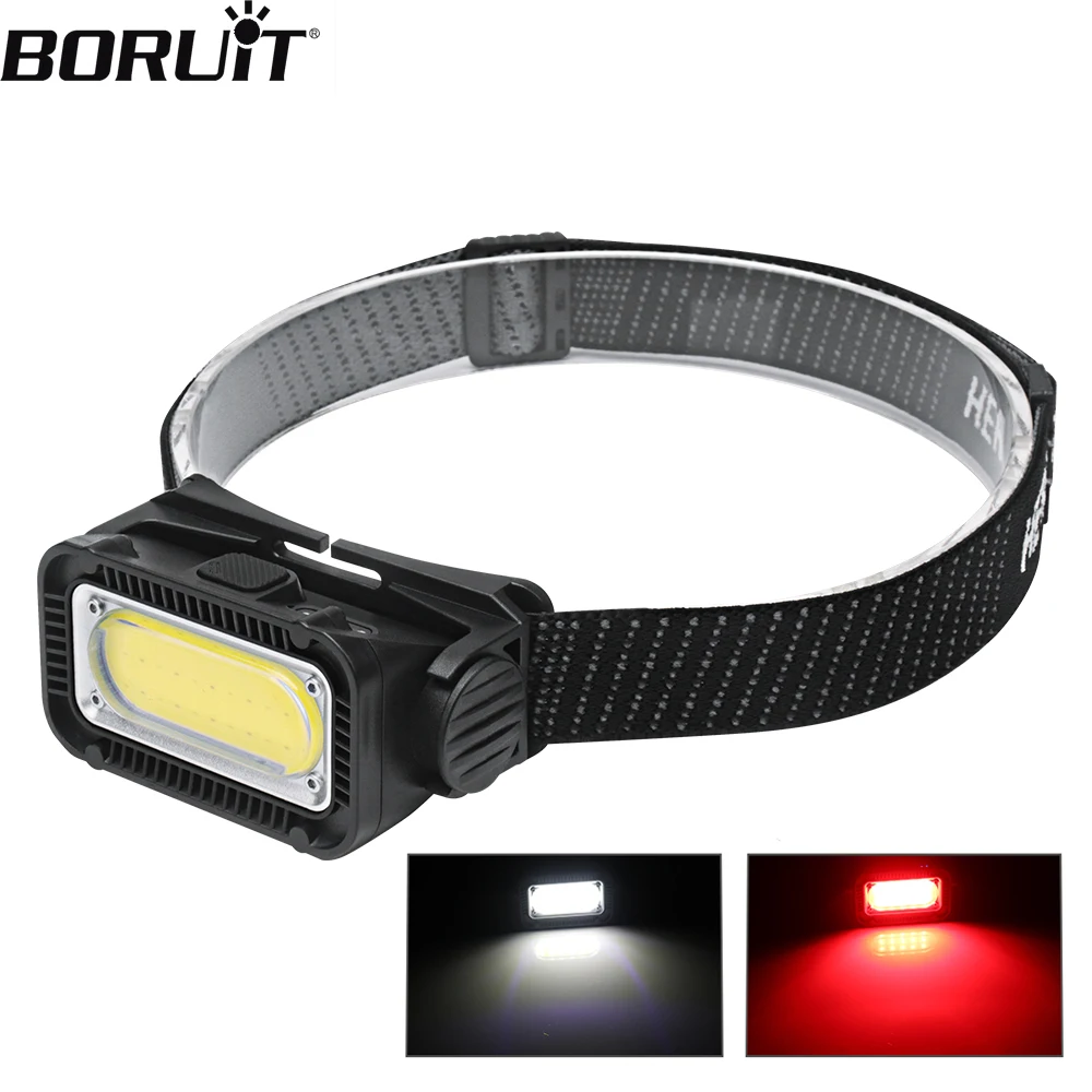 BORUiT K371 LED Headlamp 5-Modes Powerful Headlight Type-C Rechargeable 18650 Torch Built-in Battery Camping Fishing Light