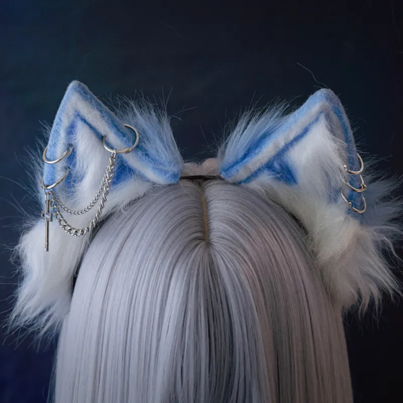 

Заколки для волос в виде кошачьих ушек, милые, крутые, в стиле субкультуры, темно-черные, оригинальные, с ушками волка и собаки в сине-белом цвете, милый ободок для волос