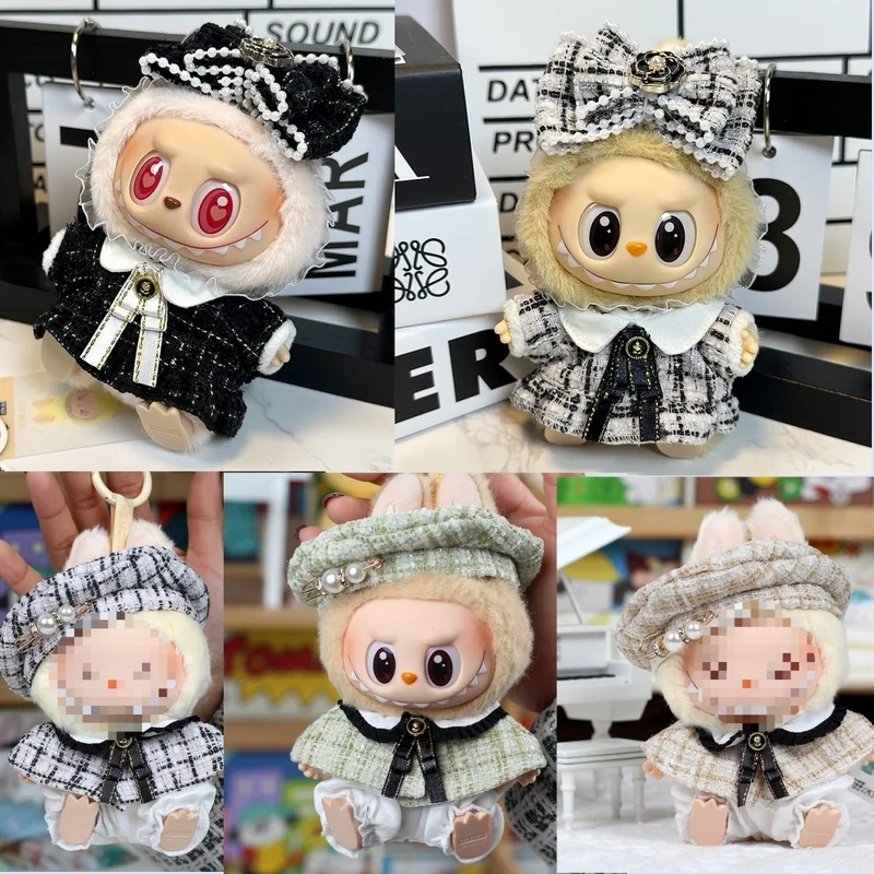 

15/17cm Labubu Clothes Cute Little Flavor Dress Beret Set Vinyl Face Doll Macaron Doll Clothes Replacement Gift