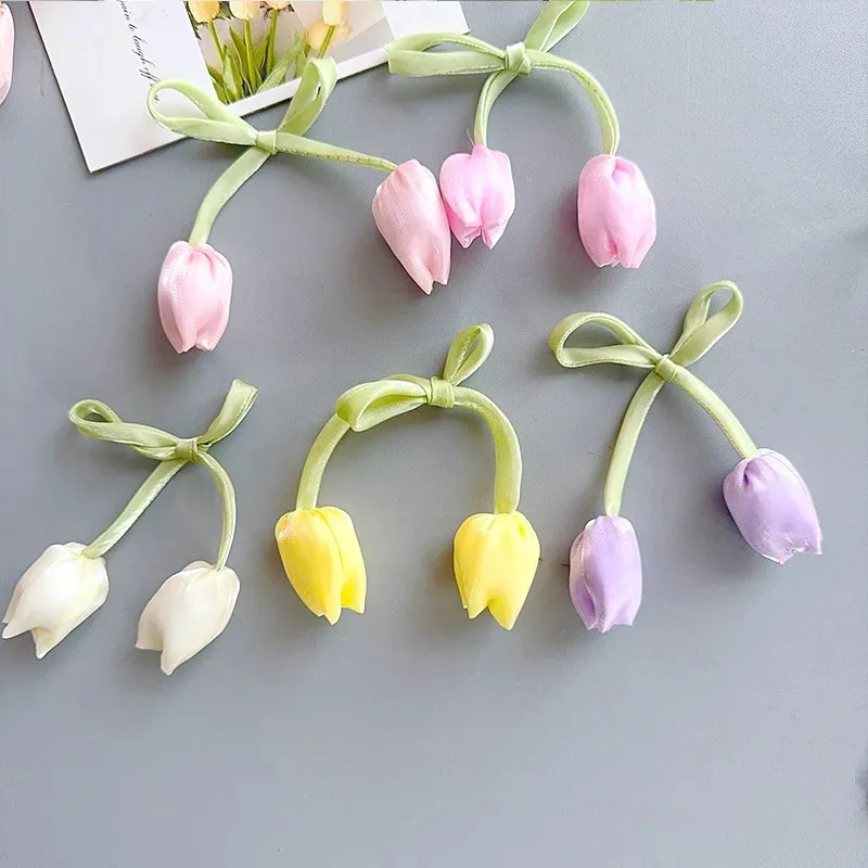 10 Teile/los Künstliche Tulpe Blume Bunte Kleidung Kleid Dekoration Stirnband Haar Clip Dekor DIY Gefälschte Tulpe Blumen – Detail 8