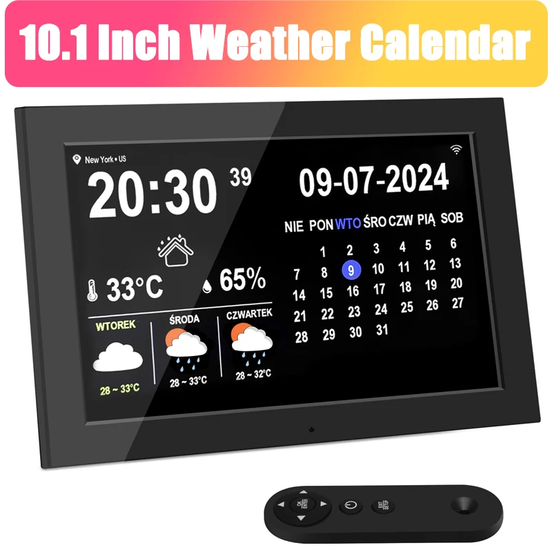 10.1Inch WIFI Digital Calendar Clock LED Large Screen Display Time Date Weather Forecast with Memo Reminder Wall Mount Calendar