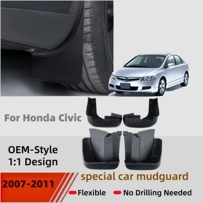 4Pcs Mud Flaps Splash Guards For Honda Civic FA FN 2007-2011 Front Rear Fender Mudguards Car Styling Auto Accessories Parts