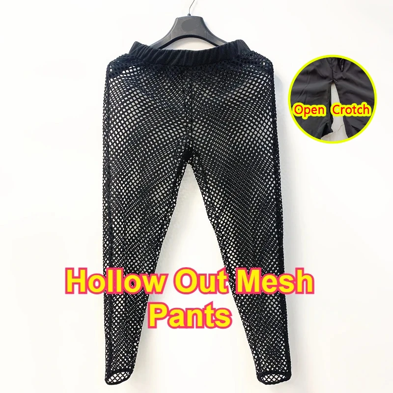 Women's Sexy Hollow Out Open Crotch Trainning Pants Bohemian Style See Through Breathable Summer Leggings Crotchless Clubwear