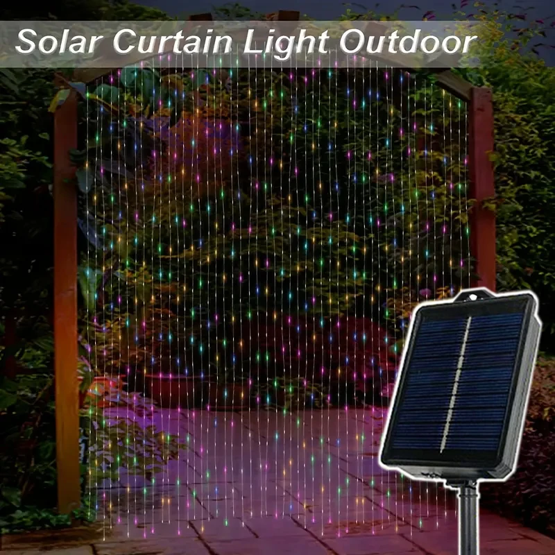 Imagem -04 - Solar Curtain Garland com Modos de Iluminação Outdoor Fairy Lights Decoração da Janela Casamento Árvore de Natal Halloween 600led