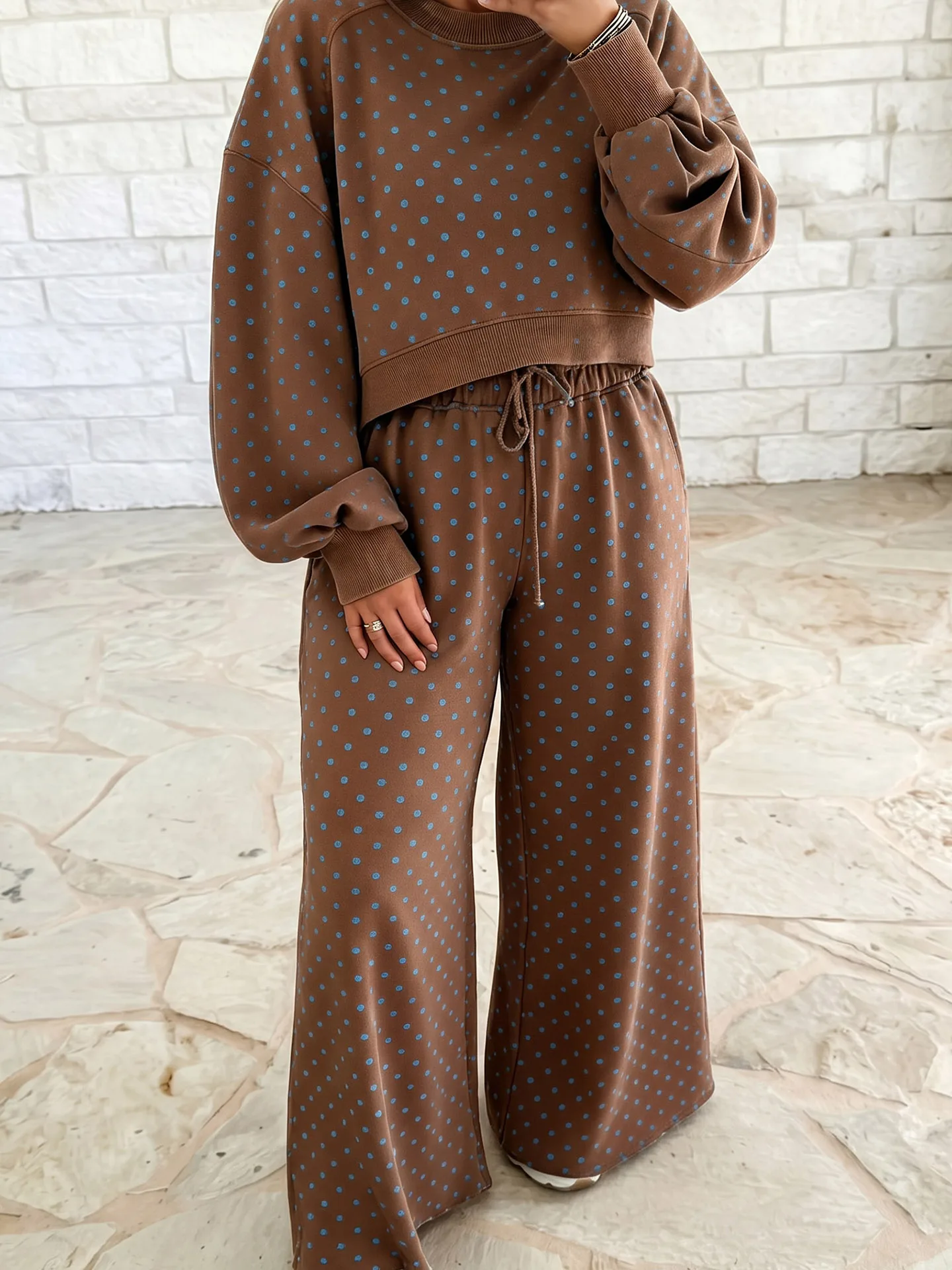 DearLover Casual Polka Dot Color Block plus Size Women's Set Spring Autumn Long Pants Sweatshirt Two Piece Set Fashionable